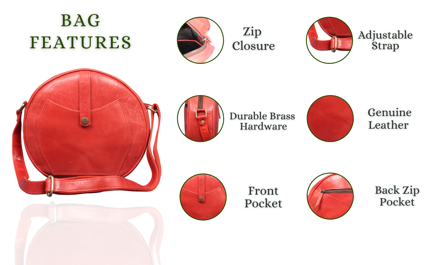 Crossbody Purse Buffalo Leather Hobo Women Semi Circle Zipper Red Bag